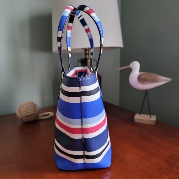 Kate Spade Medium Striped Tote in Red White & Blue PVC WKRU4294 - Picture 3 of 14